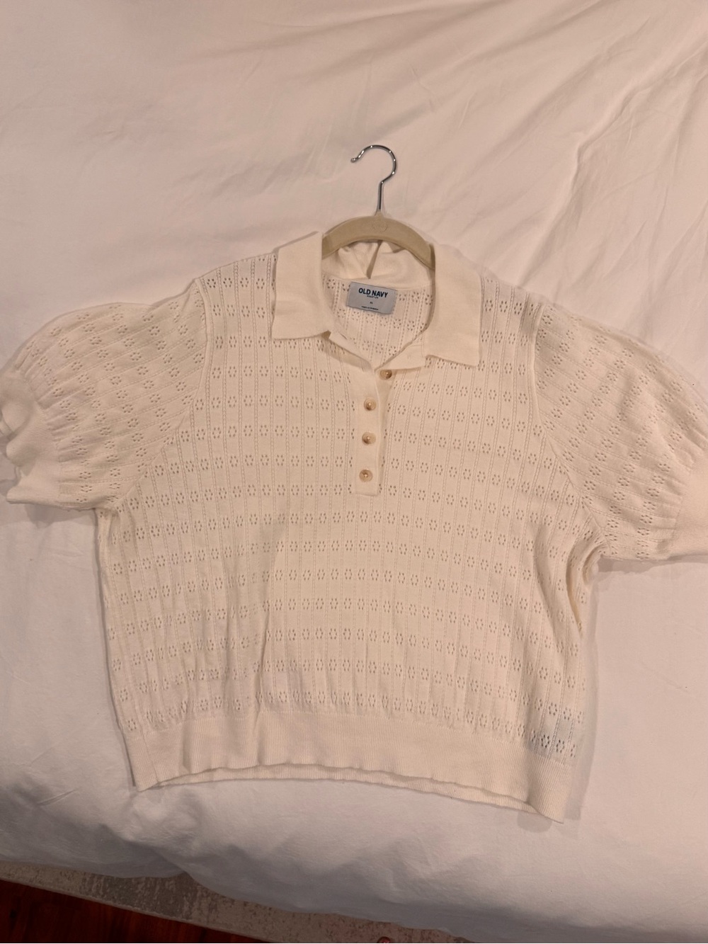 Old Navy Cream Eyelet Knit Polo Top
